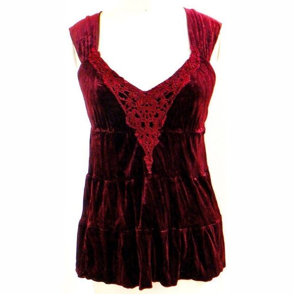 Maroon velvet lace empire flare top - Picture 2 of 7
